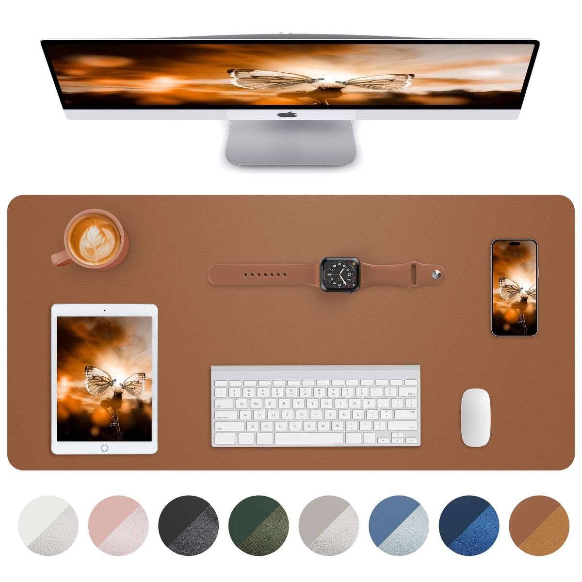 Leather Desk Pad Blotter,Mouse Pad,Office Desk Mat, Non-Slip PU Leather Desk mat,Large Desk mat,Waterproof Keyboard mat for Office/Home/Decor (Grey Blue,23.6" x 13")