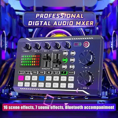 Professional Audio Mixer, SINWE Live Sound Card and Audio Interface with DJ Mixer Effects and Voice Changer,Podcast Production Studio Equipment, Prefect for Streaming/Podcasting/Gaming