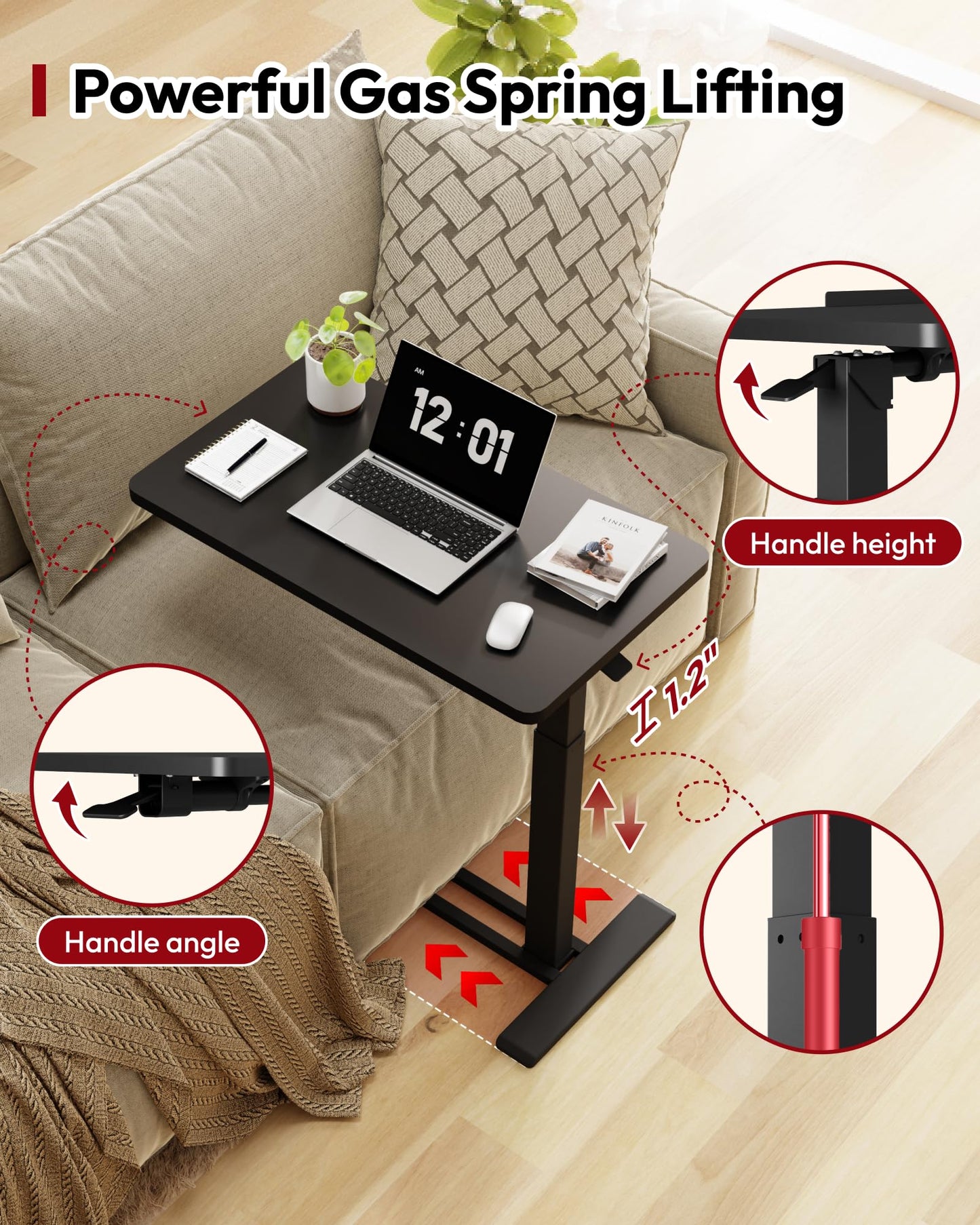 SANODESK Pneumatic 90° Tilt Top 32x18'' Medical Adjustable Overbed Table