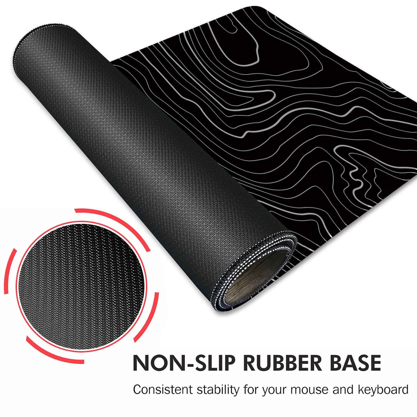 Galdas Mouse Pad For Gaming,XXL XL Large Mouse Mat Long Extended MousePad Desk Mat Non-Slip Rubber Mice Pads Stitched Edges Thin (31.5 x 11.8 x 0.12 Inches) Topographic Map