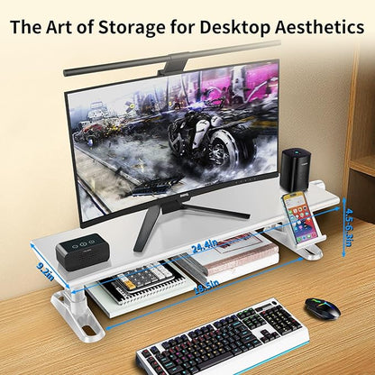 Computer Monitor Stand Riser for Desk,4.5-6.3 Inches Freely Height Adjustable with Cellphone Holder,Multi-Purpose Desktop Organizer Monitor Stands Riser for Computer,Laptop,Printer,TV (White)