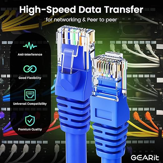 GEARit Cat6 Patch Cables Cat 6 Ethernet Cable 7 ft 10-Pack Blue