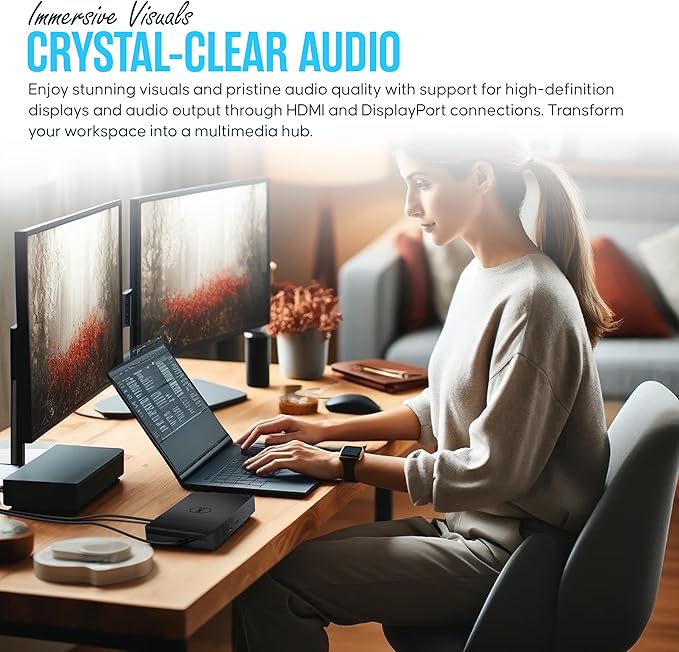 WD19DCS Dell Docking Station USB C - Dual Monitor Docking Station with 240W, HDMI Cable, DisplayPort Cable & Microfiber Cleaning Cloth - Performance Dock Station (Renewed)