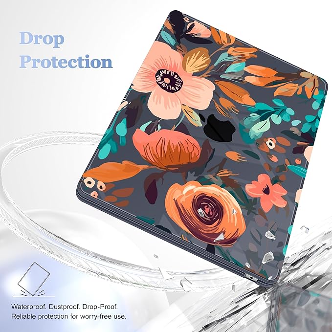 Case for MacBook Air 15 Inch 2025 2024 2023 Release M4 A3241 M3 A3114 M2 A2941, Hard Shell with Screen Protector & Keyboard Cover, Compatible with Touch ID, Florals Pattern
