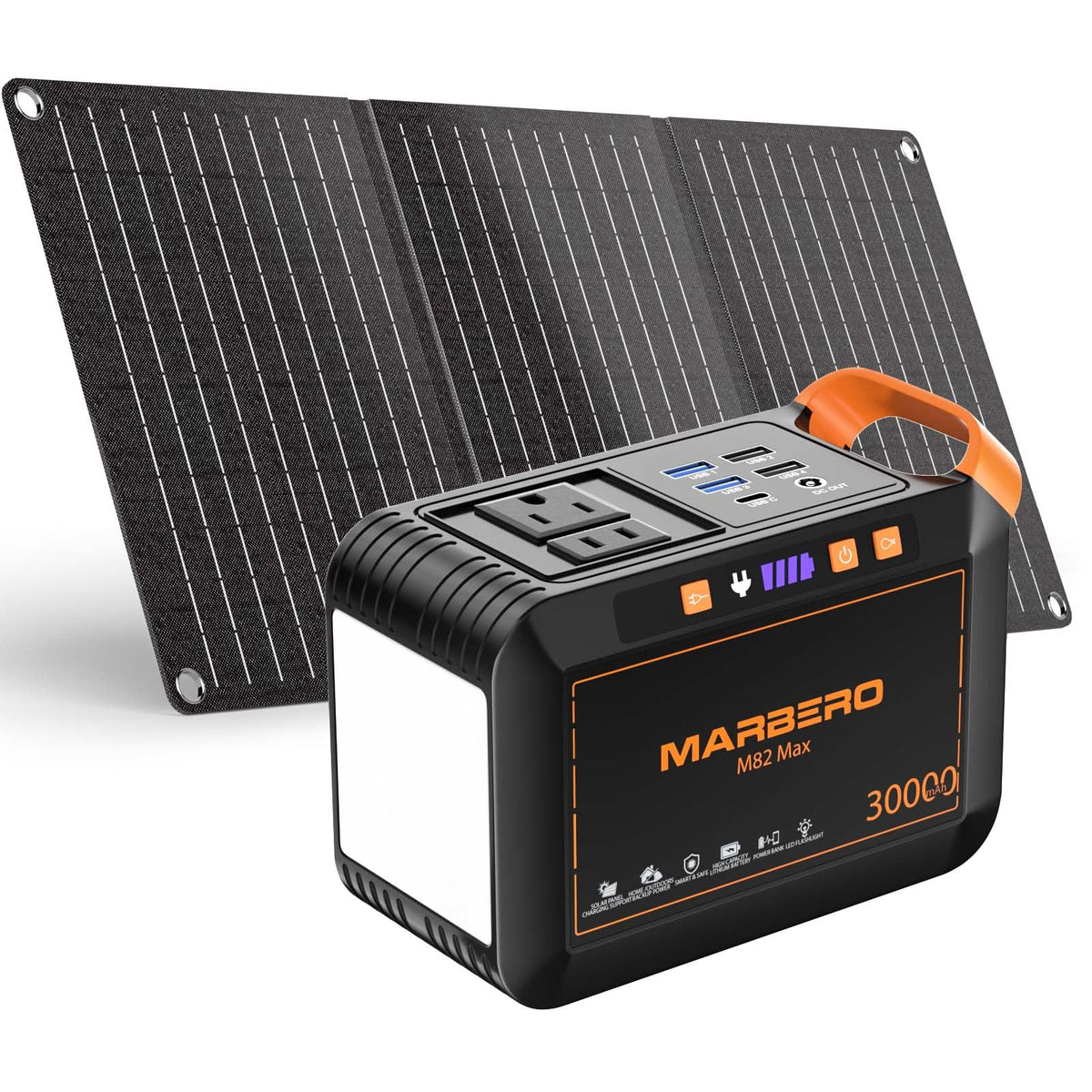 MARBERO 200W Portable Power Station 148Wh Camping Solar Generator Laptop Power Bank with AC Outlet 110V, DC, USB QC3.0, LED Flashlights for CPAP Home Outdoor Trip Emergency Backup