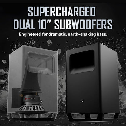 Nakamichi Shockwafe 11.2.6 Channel Dolby Atmos/DTS:X Soundbar with Upgraded Dual 10” Subwoofers, Wireless Bipolar Surrounds, 6 Height Channels, AHD Ultra, 31 Punktkilde Drivers (2025 Flagship)