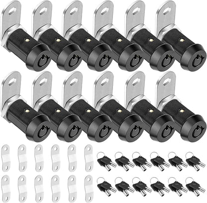 PTEROMY 12 Pack Cabinet Lock with Keys, 1-1/8'' Heavy Duty Tubular Cam Lock for RV Compartment Storage Locks, Full Set of RV Cam Locks (Black, 1-1/8'', 12 Pack)