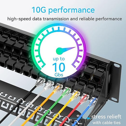 Sokqovt Patch Panel 48 Port Cat6 with Coupler Keystone, Cat6 Network Patch Panel 10G No Punch Down, Time-Saver Ethernet 2U Rj45 Panel with Sturdy Back Bar, 19 Inch Coupler Network Panel