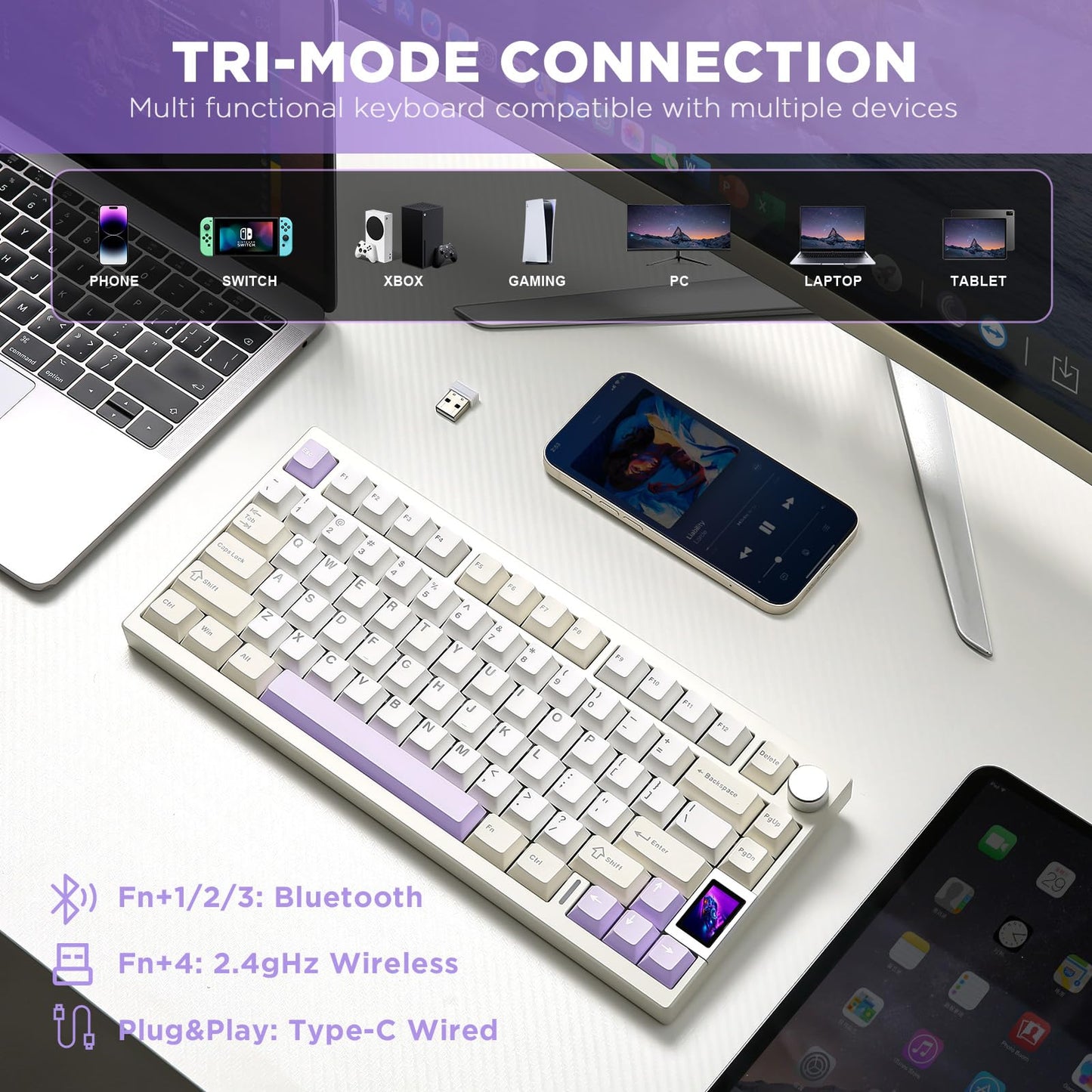 YUNZII AL80 75% Wireless Aluminum Mechanical Keyboard(Beige, Gateron Zero)