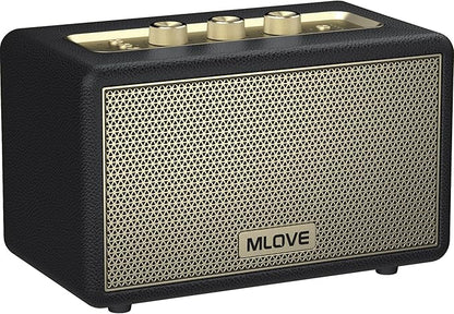MLOVE A200 Portable Retro Bluetooth Speaker with Aux Input, USB Port, Micro SD Card Slot - Decorative Wireless Bookshelf Speakers Battery Powered, House Warming Gifts for New Home, Black and Gold