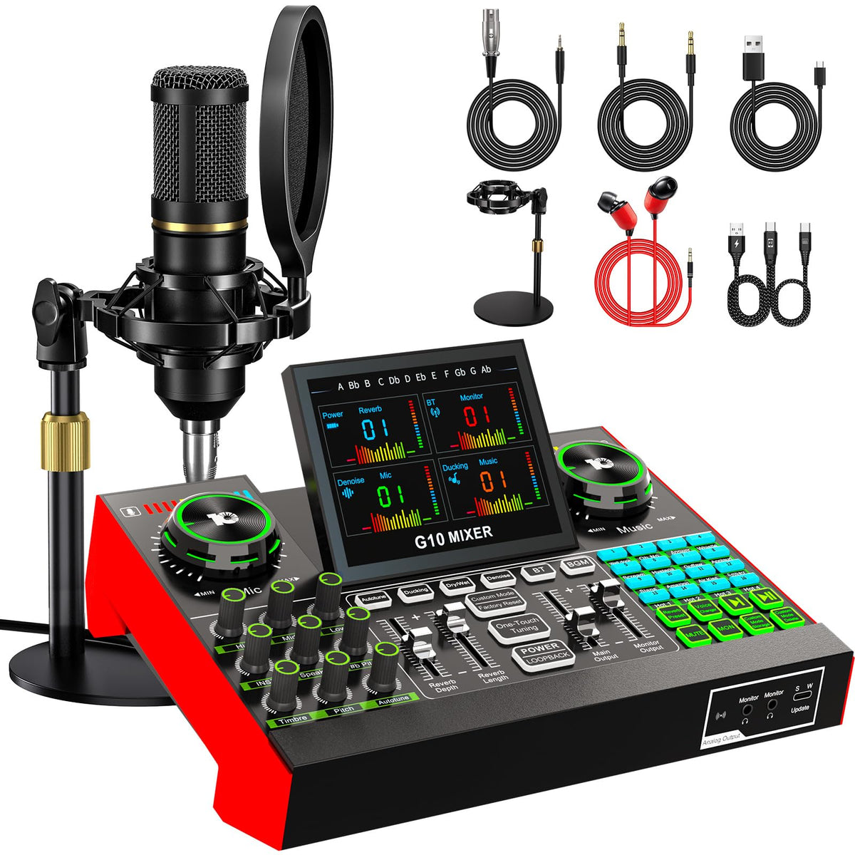 TENLAMP G10 Creator Podcast Equipment Bundle with Microphone