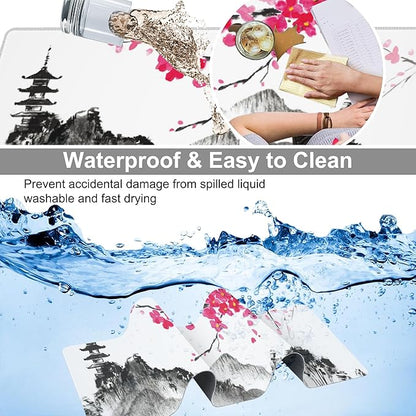 Chinese Ink Painting Desk Mat,Large Abstract Landscape Painting Gaming Keyboard Mouse Pad,Non-Slip Rubber Base Desk Pad Thick Stitched Edges Waterproof Mousepad Mouse Mat 31.5"x11.8"
