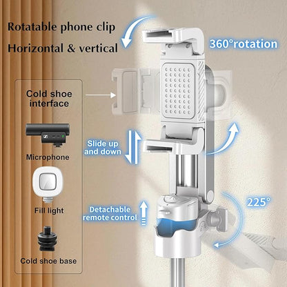 Mini Selfie Stick Tripod, Extendable Grip Phone Tripod with Detachable Remote Pocket Size, 4-in-1 Mini Phone Grip, 10m Wireless Shutter, Vlog Livestreaming Photography （White）