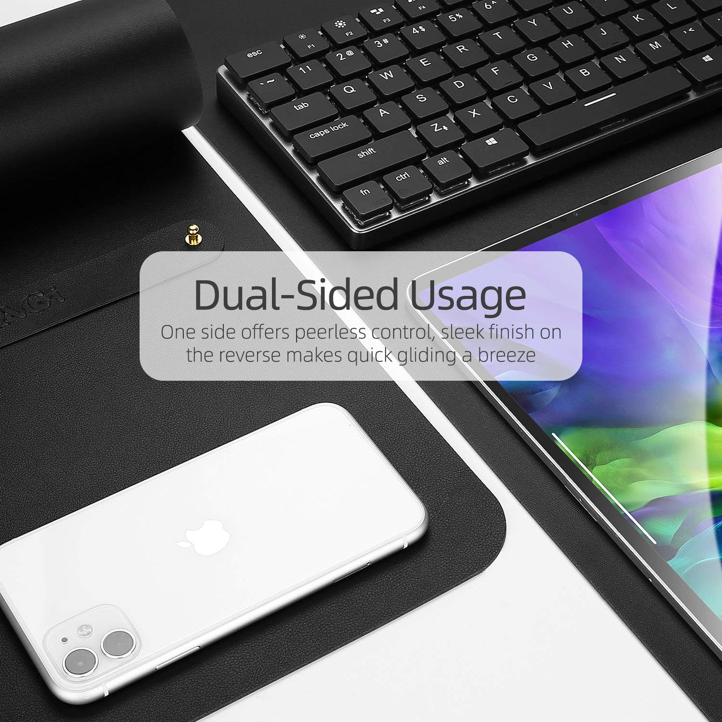YSAGI Dual-Sided Desk Pad Protector, Desk Mat with Non-Slip - Waterproof PU Leather Office Desk Blotter for Mouse, Keyboard, Writing,35.4" x 17", Black