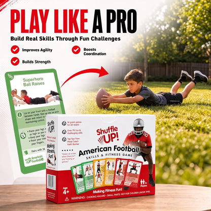 Shuffle Up Football Game - 70+ Fitness Cards, Training Equipment Kids Gift