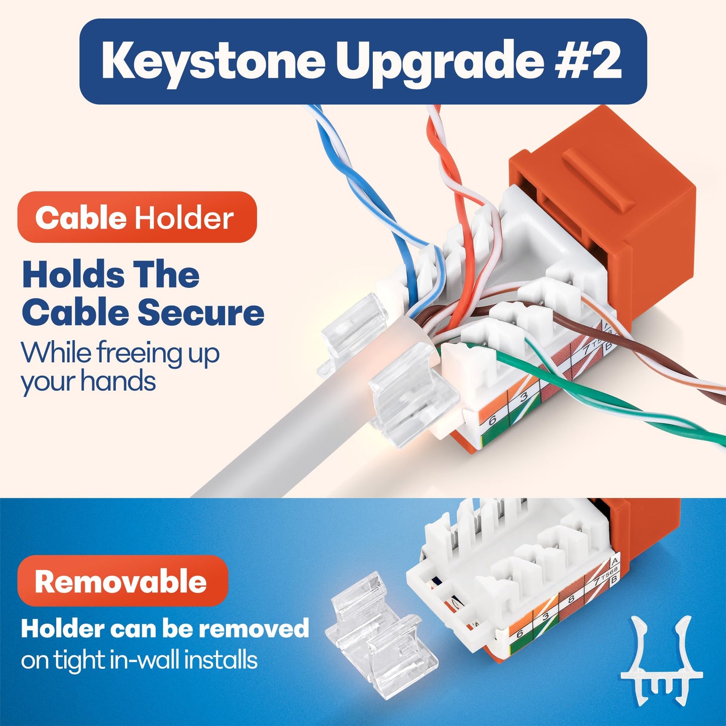 Everest 45 Degree RJ45 Cat6 Keystone Jacks Slim Profile 50-Pack Orange