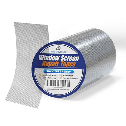 KING MOUNTAIN Grey Window Screen Repair Tape,3inX20FT Heavy Duty Screen Repair Kit for Window Screen and Screen Door Tears Holes,Strong Adhesive & Waterproof Window Screen Patch