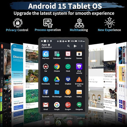 Android 15 Tablet, 26GB + 256GB (2TB Expandable), 10.1-inch Tablet with Keyboard, 8000 mAh Battery, BT 5.0, 5G WiFi, Widevine L1, 2-in-1 Tab with Mouse, Protective Case，Stylus（Silver）