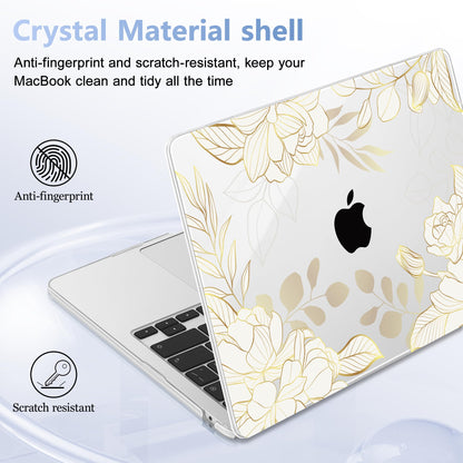 Lepeoac Case for 2026/2025/2024/2023 MacBook Air 15-inch Laptop Release M5 A3448 /M4 A3241 /M3 A3114 /M2 A2941, Stylish Protective Hard Shell Cover for MacBook Air 15.3 inch - Gold Rose Flowers