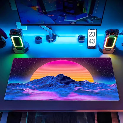 Retro Neon Fantasy Mouse Pad Desk Mat XXL Large 31.5x15.7in Gaming Keyboard & Mouse Pad Nostalgic Digital Art Office Desk Decor