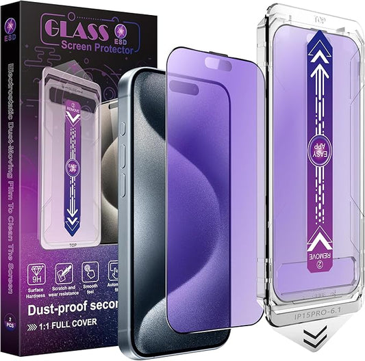 CHRYSHA 2-Pack Anti Blue Light Matte Screen Protector for iPhone 15 Pro 6.1-Inch, Auto Dust Removal, No Bubbles, High Definition Clear, Easy Installation