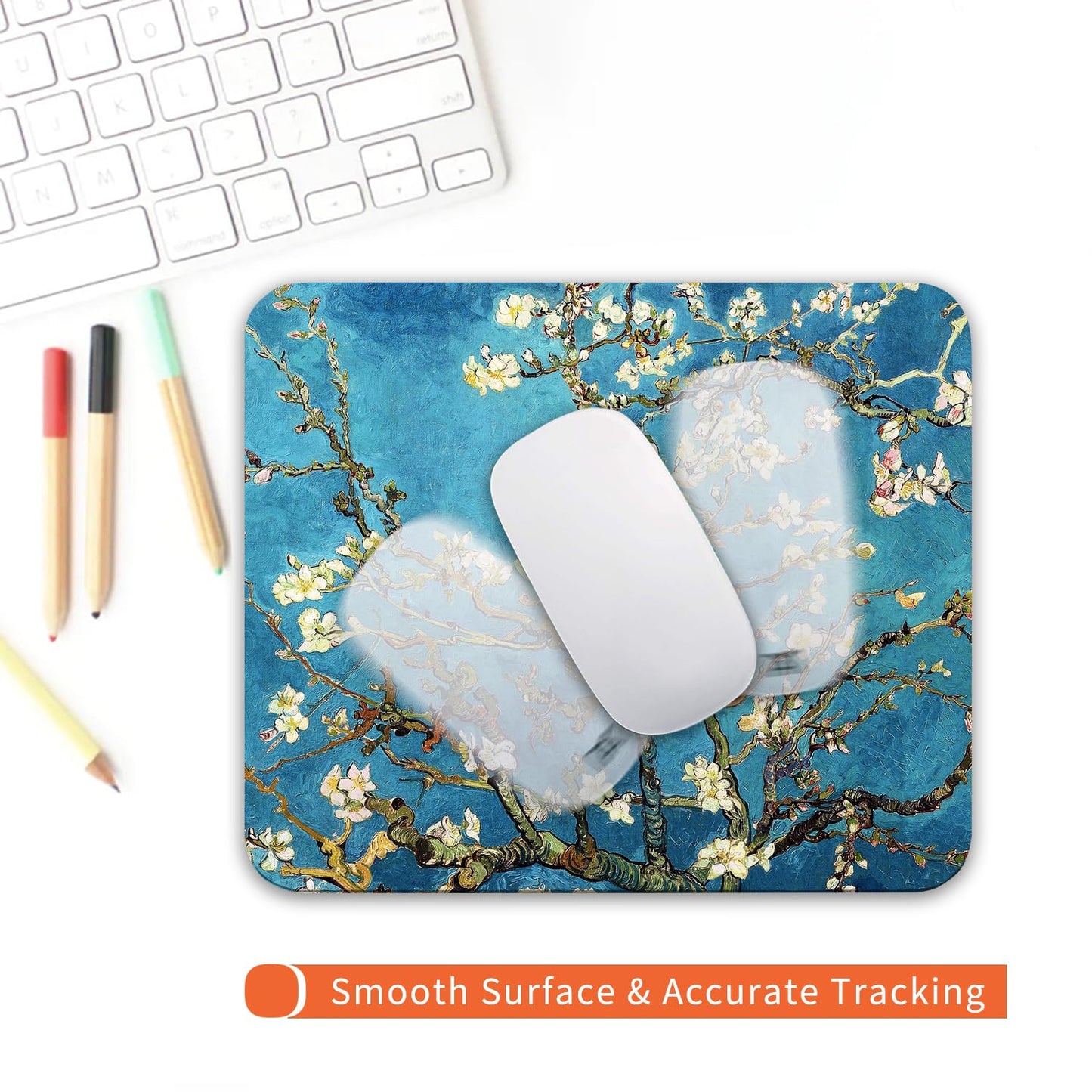 Armanza Square Mouse Pad Apricot Flower, Personalized Premium-Textured Custom Mouse Mat Design, Washable Mousepad Cloth, Non-Slip Rubber Base Computer Mouse Pads for Wireless Mouse