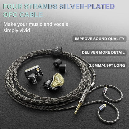 BASN Bmaster5 in Ear Monitors, 5 Drivers Drummer Headphones with Powerful Bass, Noise Isolation IEM Earbuds with Detachable MMCX Sliver-Plated OFC Cable for Musicians (Starlight Gold, MMCX)