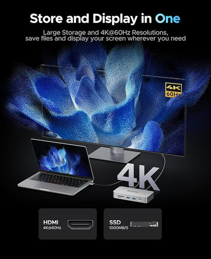 ORICO 2 TB External SSD Docking Station, SSD Expansion + Hub Extension, Up to1000MB/s, 10-in-1 USB C HUB with Internal SSD, Support 4K@60Hz HDMI Display, 100W PD, Ethernet, SD/TF, Mac Mini - SJ10
