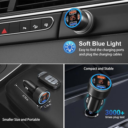 USB C Car Charger, 3 Pack 65W Dual 12V Car Power Adapter with Voltmeter QC+PD 3.0 Multi Port Fast Charging Cigarette Lighter USB Charger for iPhone 17 16 15 14 13 12 Pad Pro Max, Android(Black Gray)