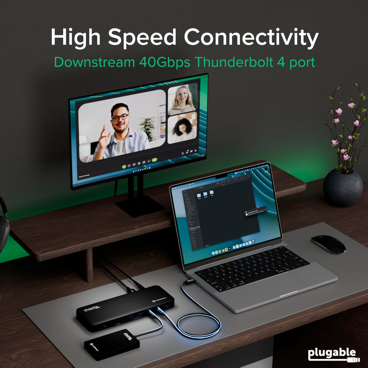 Plugable Thunderbolt 4 Dock with 100W Charging, Dual Monitor