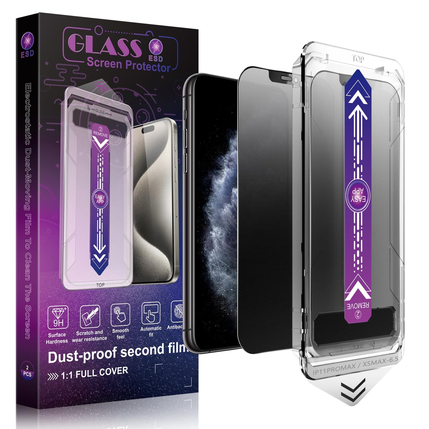 SHANG PIN JIA 2 Pack Matte Privacy Screen Protector for iPhone 11 Pro Max and iPhon XS MAX 6.5-Inch Auto Dust Removal, No Bubbles,Anti-Spy Tempered Glass Film, Easy Installation
