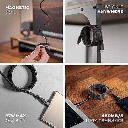 Statik MagStack USB to USB C Cable, A to Type C Charger Fast Charging Phone Charger Cord, On The Go Magnetic Charging Cable for Car, Compatible with iPhone 16 Pro Max, 15, Galaxy S24, 27W 3FT/1M