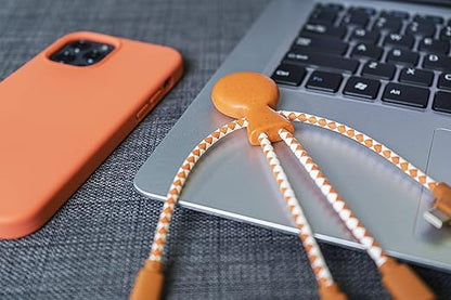 Multi USB Cable 4 in 1 - Universal Charger Made from Recycled Plastic - USB, USB-C, Lighting, Micro USB Ports - Compatible with All Smartphones Mr Bio Blue Octopus (Orange)