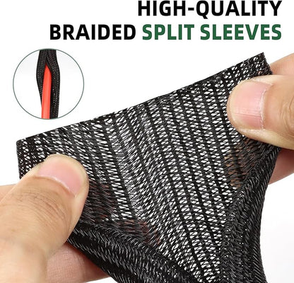 Split Wire Loom Tubing, Cable Protector Sleeve, Braided Cable Management for TV/Computer/Home Theater/Engine Bay, Cord Protectors from Pets No Chew (Black, 1/2"-10ft)