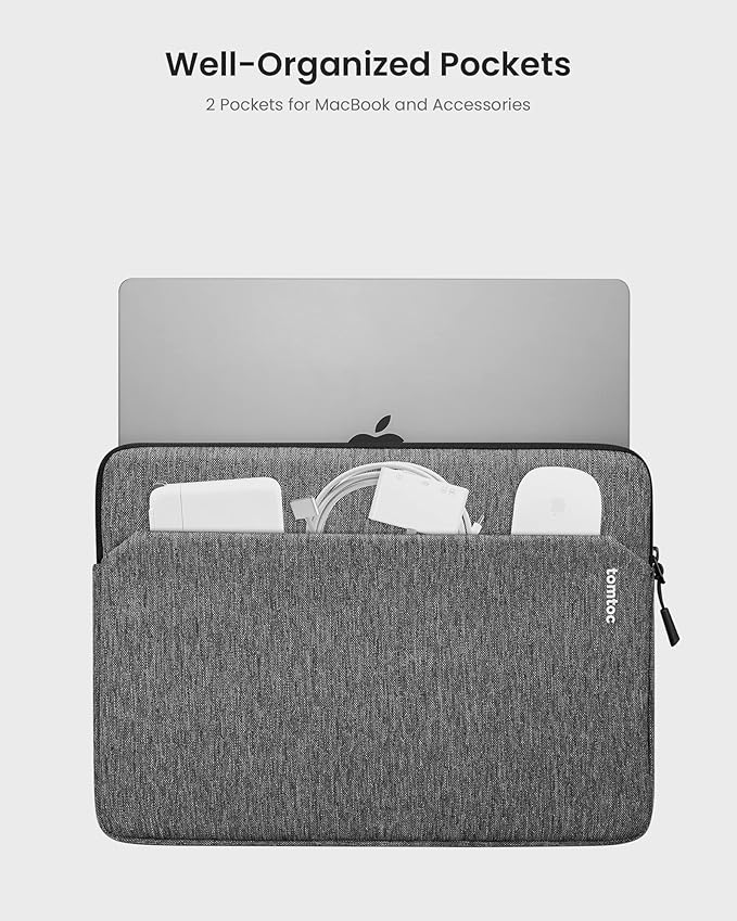 tomtoc Slim Laptop Sleeve Case for 13-inch New MacBook Air M4/A3420 M3/A3113 M2/A2681, M1/A2337 2025-2018, MacBook Pro M2/M1, Water-Resistant Protective Carrying Case with Accessories Pocket