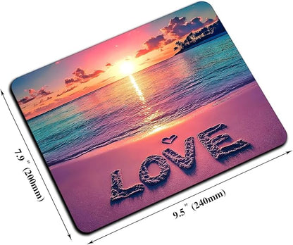 Mouse Pad, Cute Sunset Beach Mouse Pads for Desk, 9.5" x 7.9" Non-Slip Rubber Base Computer Mousepad with Women, Portable Square Design for Wireless Mouse and Pad Laptop Office & Travel