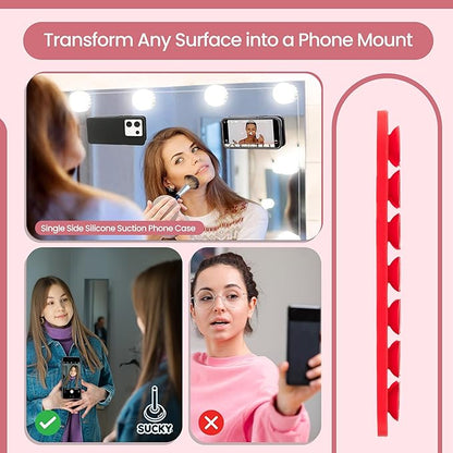 SUCKY Silicone Suction Phone Case Adhesive Octo Cup Buddy Mount - Anti-Slip Holder, Hands-Free Phone Accessory for iPhone and Android - Sticky Grip for Selfies, Videos - Red