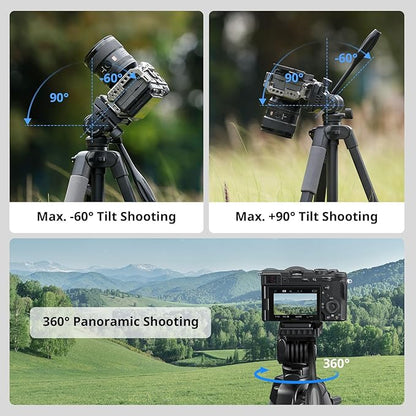 SmallRig CT-07 Aluminum Camera Tripod Stand, 63.4" Travel Tripod for iPhone and Cameras, Phone Tripods with Quick-Switch Vertical/Horizontal Mount, Adjustable Angles & Max. 4kg Load