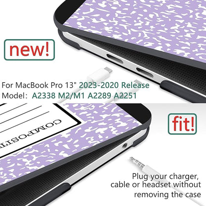 MEEgoodo Case for MacBook Pro 13 inch Case with M2 Chip 2022 2021 2020 New A2338 M1 A2251 A2289, Hard Shell with Keyboard & Camera Cover Compatible with 13 inch MacBook Pro, Composition Book Purple