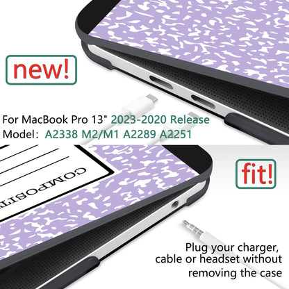 MEEgoodo Case for MacBook Pro 13 inch Case with M2 Chip 2022 2021 2020 New A2338 M1 A2251 A2289, Hard Shell with Keyboard & Camera Cover Compatible with 13 inch MacBook Pro, Composition Book Purple