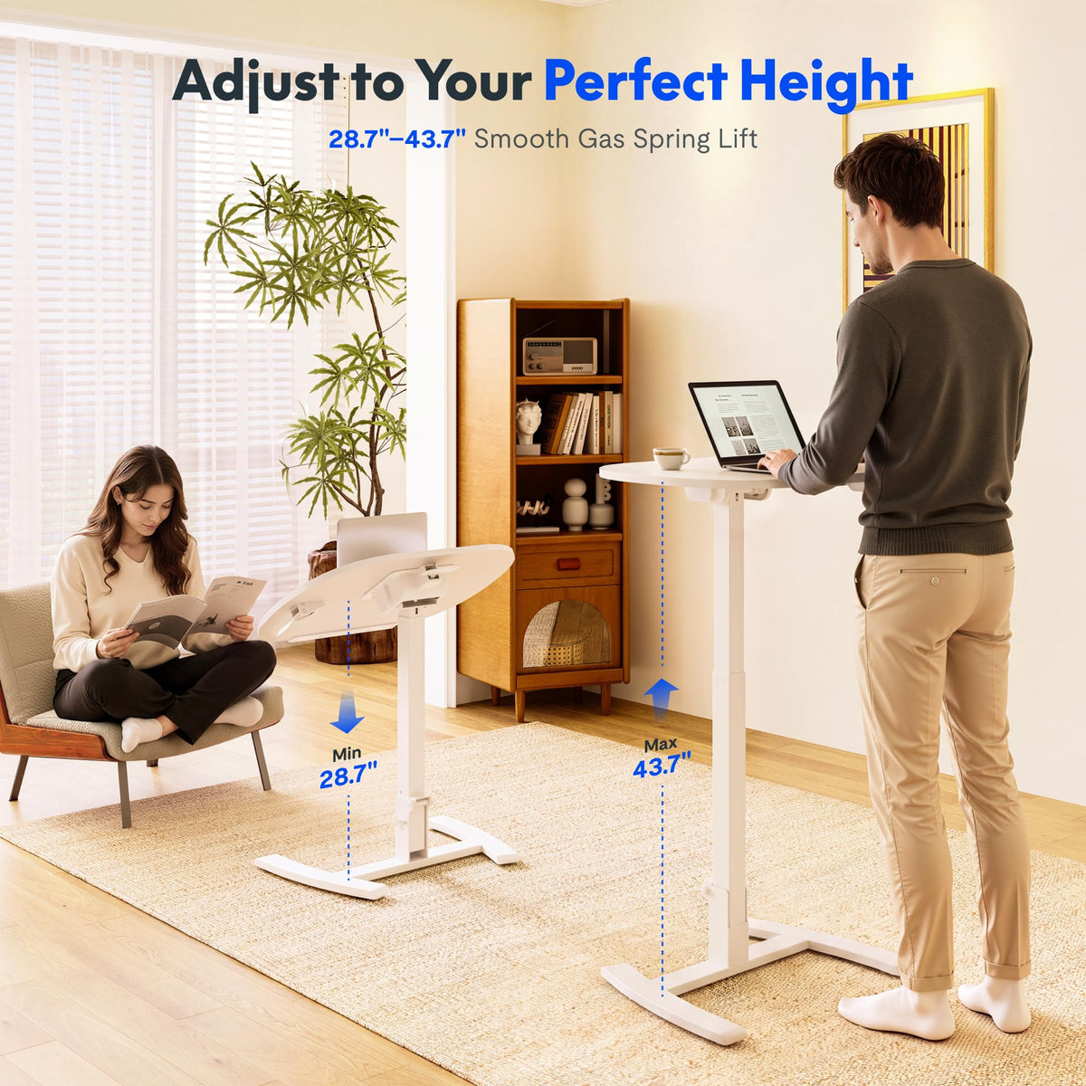 FLEXISPOT Mobile Gas Spring Lift Standing Desk 90° Tilting,Double Folding