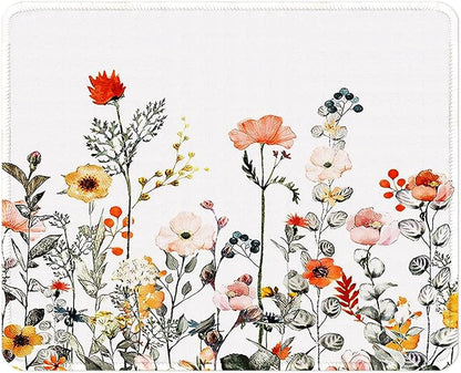ITNRSIIET Mouse Pad with Stitched Edge Premium Textured Smooth Precise Operation Waterproof Washable Non-Slip Rubber Base Desktop Protection Mat, 10.2×8.3×0.12 inches, Wildflowers
