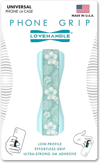 LOVEHANDLE Universal Phone Grip for Smartphones & Mini Tablets - Phone Holder for Hand - Wireless Charging Compatible - Made in The USA - Blue Hawaii