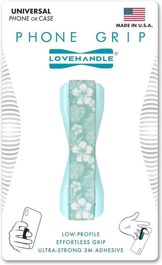 LOVEHANDLE Universal Phone Grip for Smartphones & Mini Tablets - Phone Holder for Hand - Wireless Charging Compatible - Made in The USA - Blue Hawaii