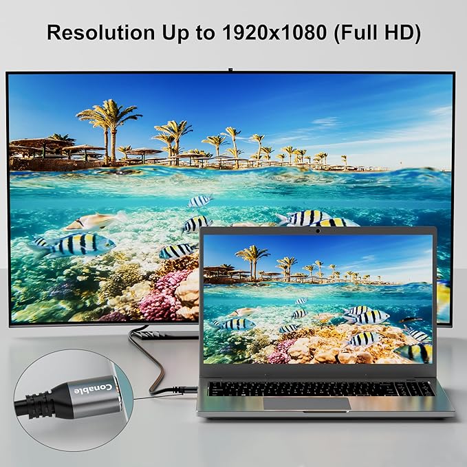 HDMI to VGA Cable 20 FT, Uni-Directional HDMI (Source) to VGA (Display) Cable, Black Male to Male Cord, Gold-plated Connectors, Aluminum Shells, for PC, Desktop, Laptop, Monitor, Projector, HDTV, Xbox