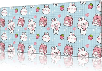 Mouse Pad Large Milk Box with Rabbit Non-Slip Gaming Desk Mat with Stitched Edge Laptop Keyboard Desk Pad for Work Home Gaming (35.4 x 15.7 Inches)