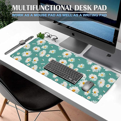 Daisy Gaming Mouse Pad, Large Office Desk Mat, Anti-Slip Rubber Base Mousepad for Computer Laptop Keyboard, Smooth Desk Pad for Home Office Gamer Work Accessories 31.5" x 11.8"