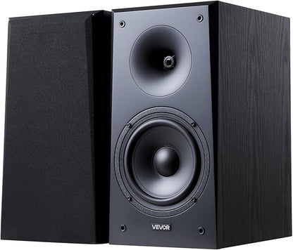 VEVOR Passive Bookshelf Speaker, 100W, Book Shelf Stereo Speakers with 6.5-Inch Woofer and 1-Inch Tweeter, Detachable Grille, 55Hz-20KHz Frequency Response, Wooden Enclosure, for Home Theater (1 Pair)