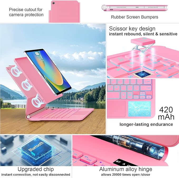GGQFGTOJ for iPad 9th Generation Case with Keyboard,Magic Style Keyboard Case for iPad 9th/8th/7th Gen 10.2 inch - Floating Cantilever Magnetic Stand Multi-Touch Trackpad (Pink)