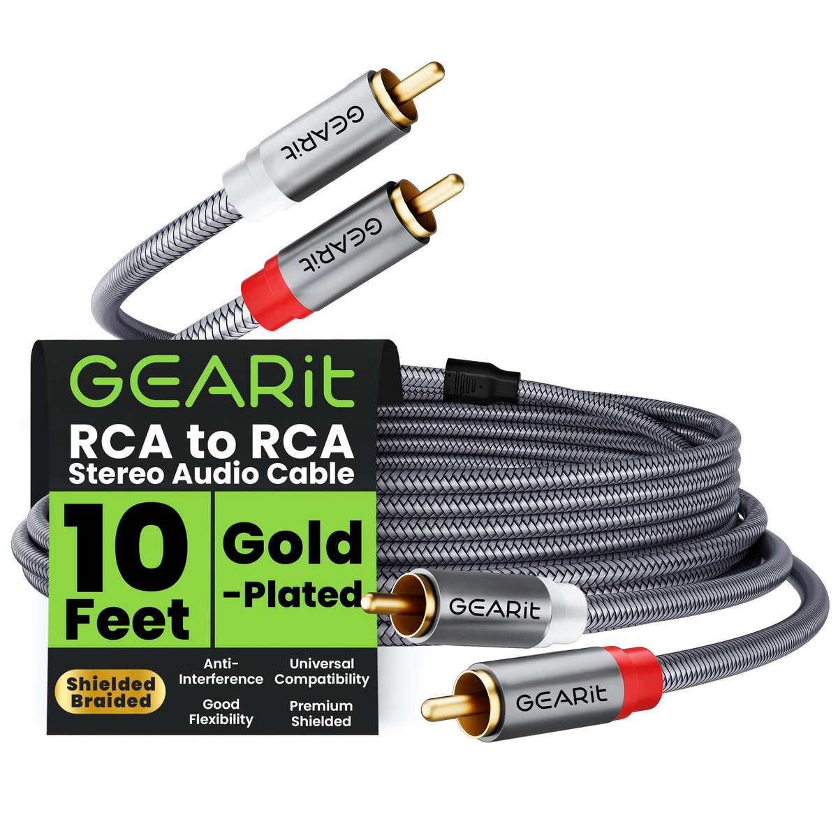 GEARit RCA Cables 1ft OFC, RCA Cables Car Audio with Dual Shielding & Gold-Plated Connectors, RCA Cable for Subwoofer Cable, Hi-Fi System, Amplifier, Active Speakers, Gaming Consoles